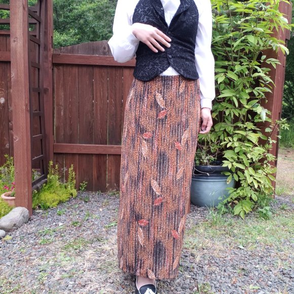 Vintage 90's Notations Fall Vibes Leaf Print Maxi Skirt Size Large - Picture 3 of 11